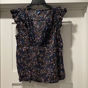 Old Navy Navy Floral Ruffle Blouse - size M